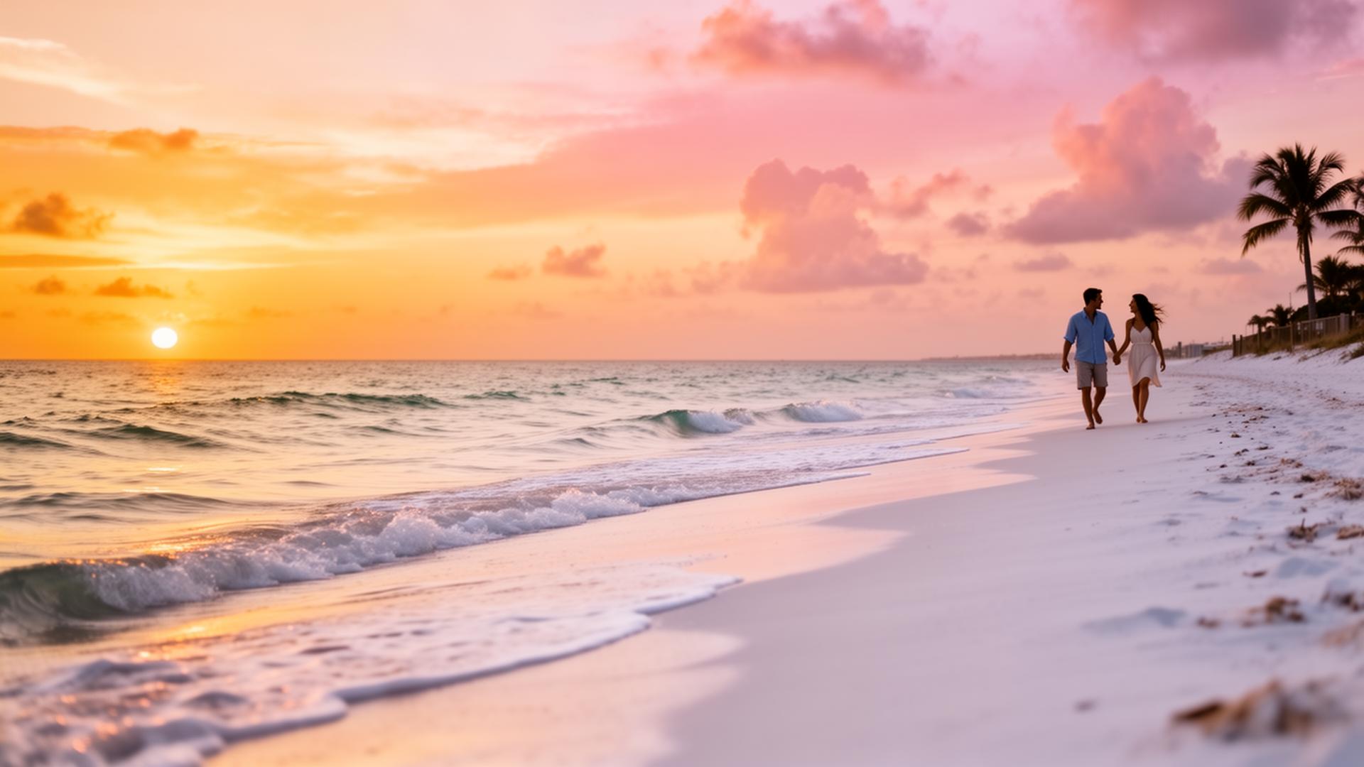 Sunset over a Southwest Florida coastal preserve and boardwalk